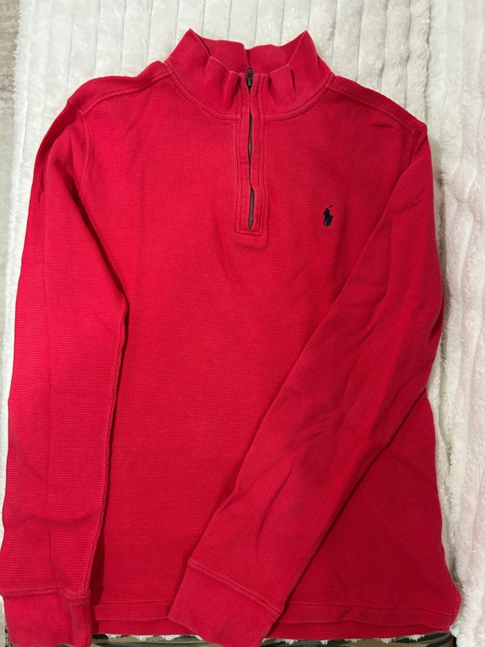 Polo by Ralph Lauren Pink Red Half-Zip Waffle Knit Pullover
